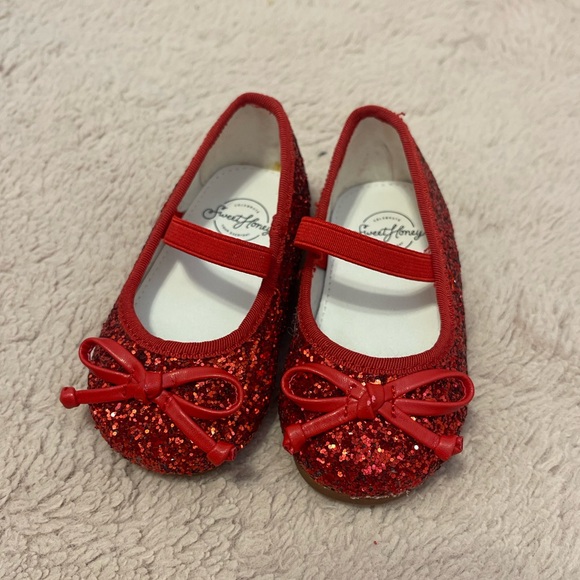 SweetHoney red glitter ballet flats with bow - Picture 2 of 8